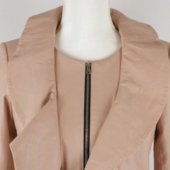 Milly Women's Small Champagne Pink Leather Waterfall Collar Full Zip Jacket - Picture 3 of 10